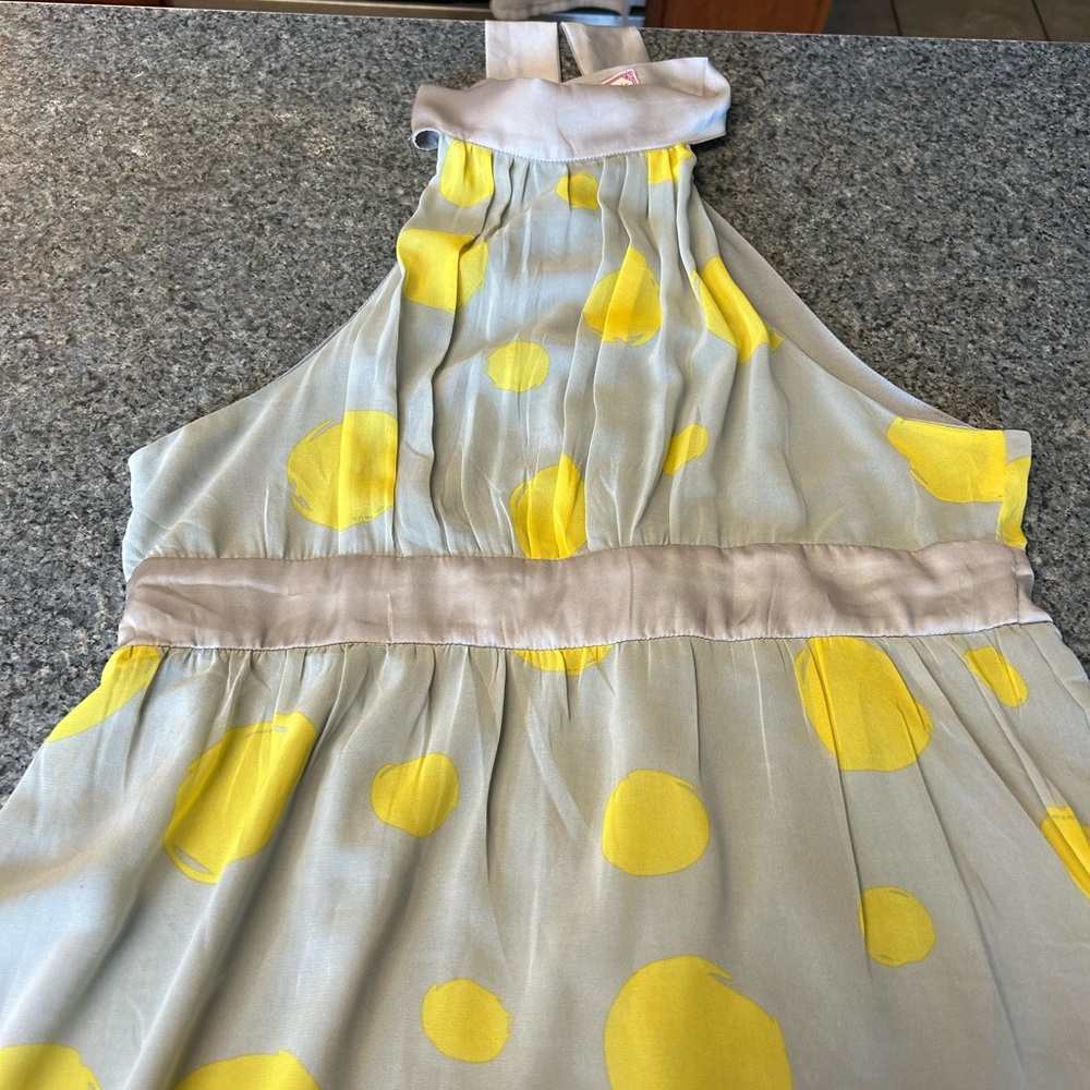 Grey dress with yellow polka dots, lined with grey soft material